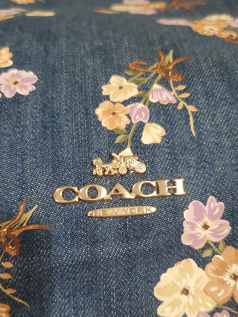 NEW Coach Denim Hallie Bag With Painted Floral - Picture 9 of 14